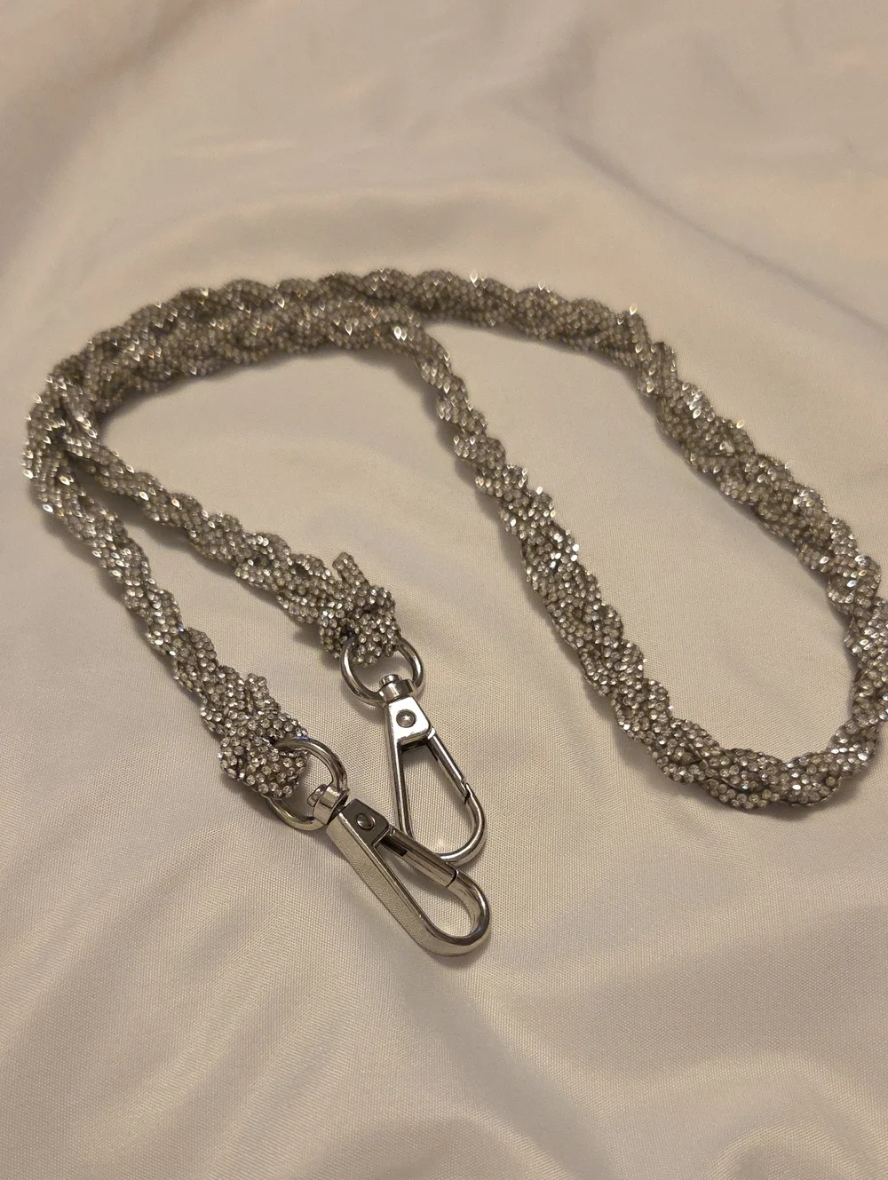 Crystal Braided Silver Bag Strap with Lobster Clasps 30